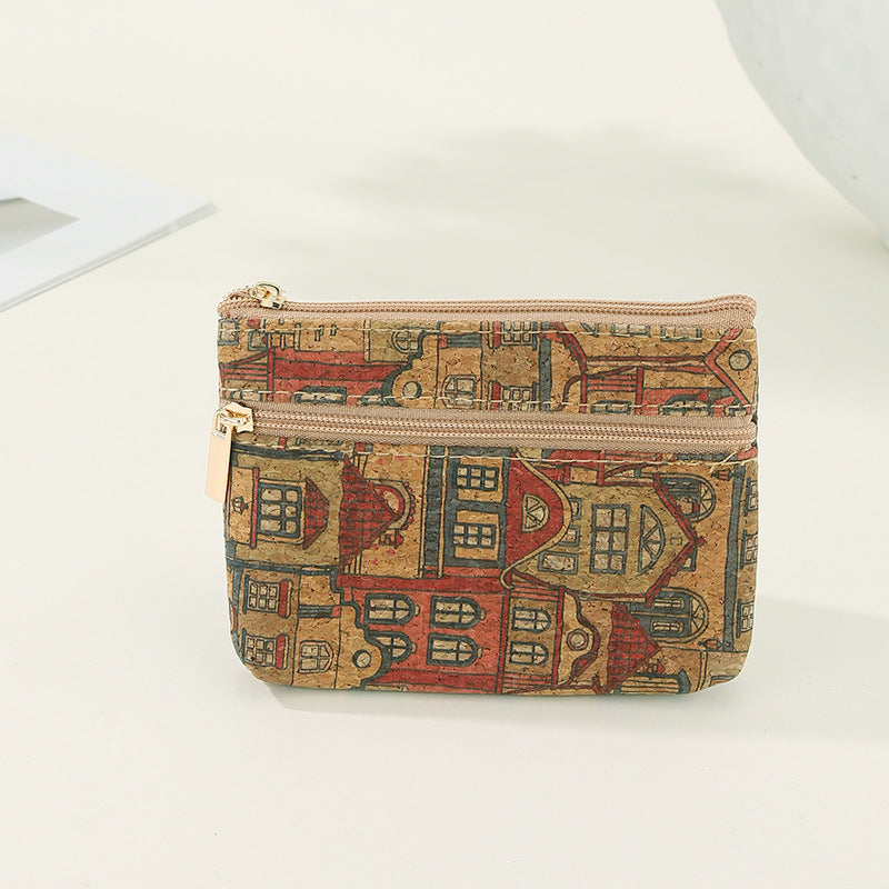 Wholesale 5pcs Wood grain double layer coin purse key bags
